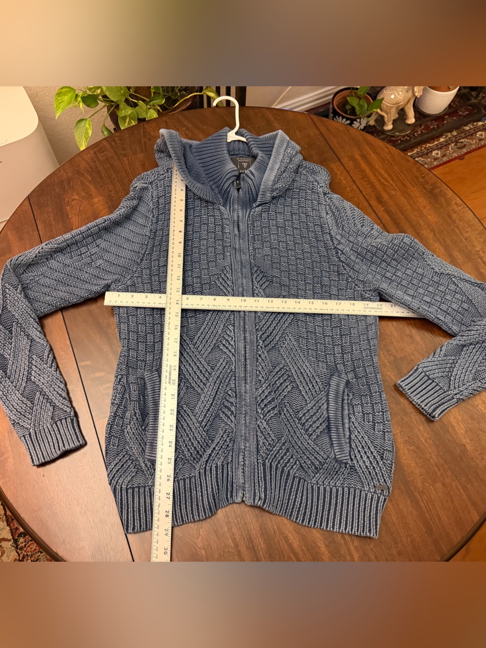 Guess Blue Cable-Knit Zip Hoodie Cardigan